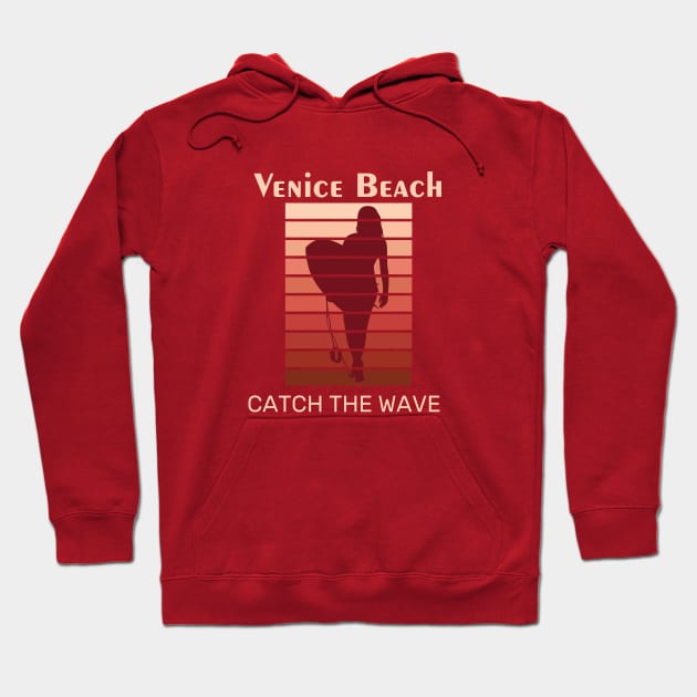 Venice Beach Catch The Wave Retro Sunset Graphic Design Hoodie by AdrianaHolmesArt